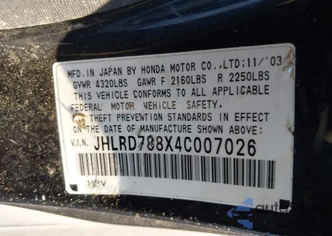 2004 Honda Cr-V Ex из США, поврежденный, VIN JHLRD788X4C007026